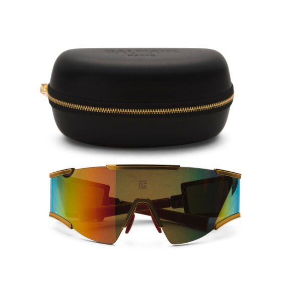 BALMAIN Gold/Red 141mm Shield Sunglasses